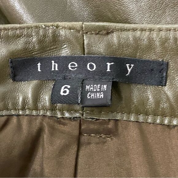 Theory Leather Green Pants Straight Leg Size 6 - Picture 10 of 10